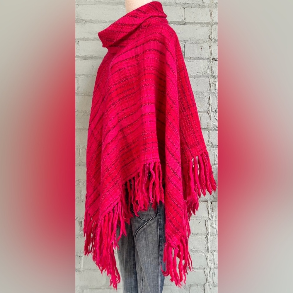 Vintage Fringed Plaid Poncho